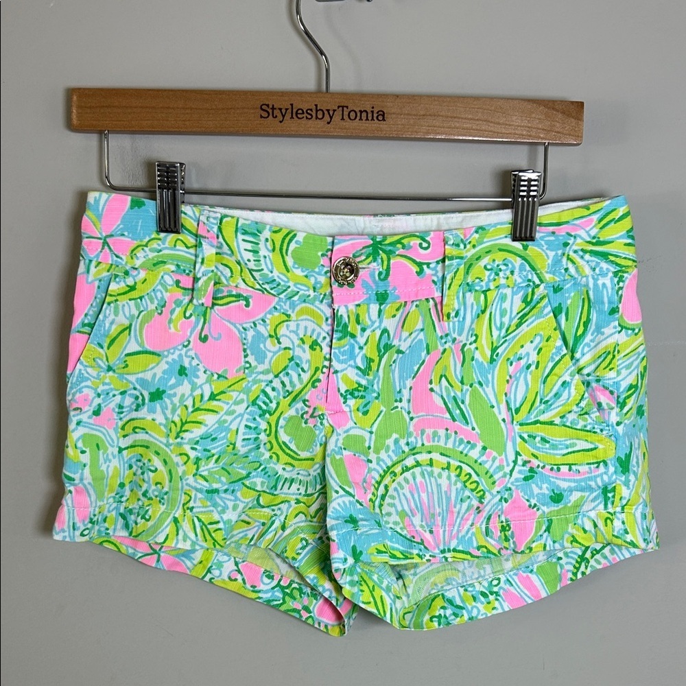 Lilly Pulitzer The Walsh Short Coconut Jungle Neon Green Pink Tropical Floral 0